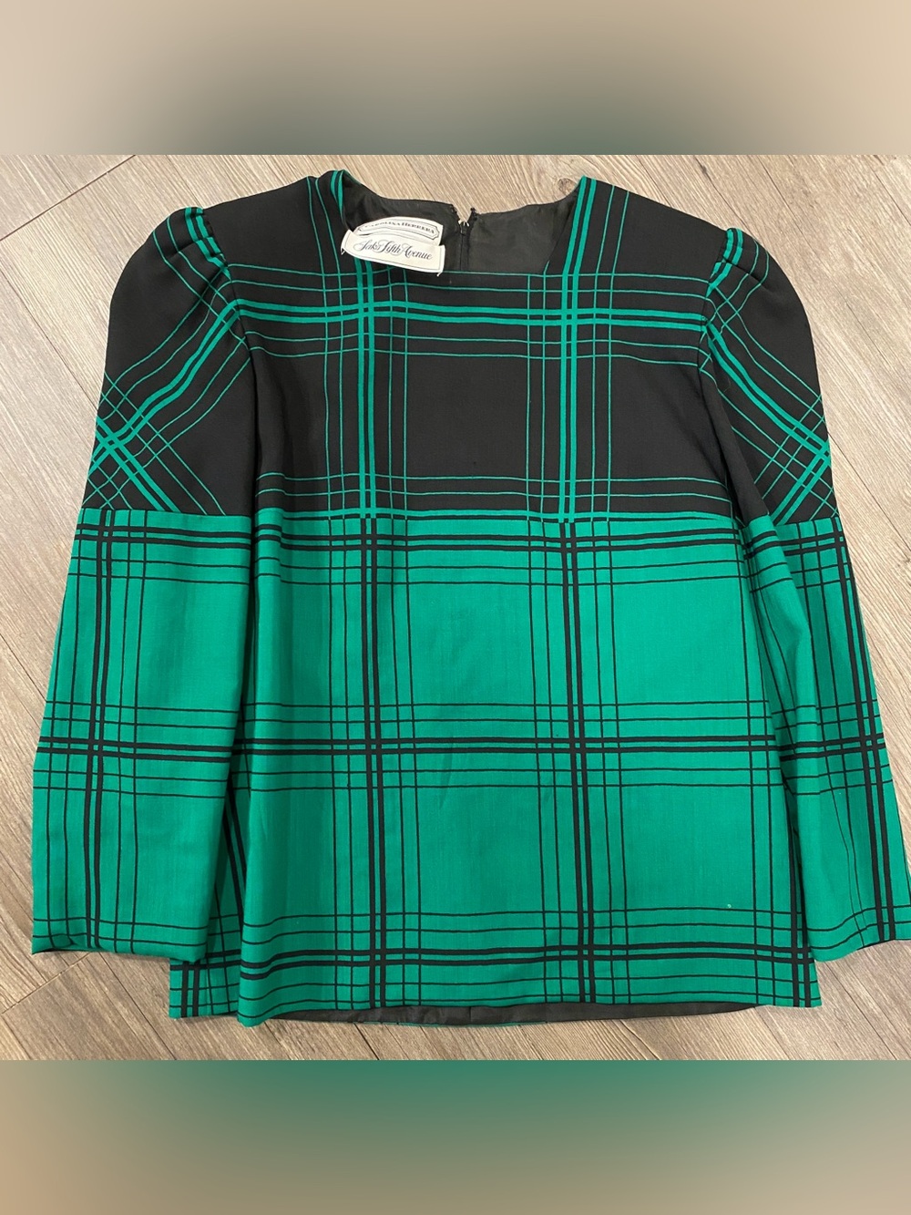 Carolina Herrera Saks Fifth Avenue Black and Emerald Plaid Top